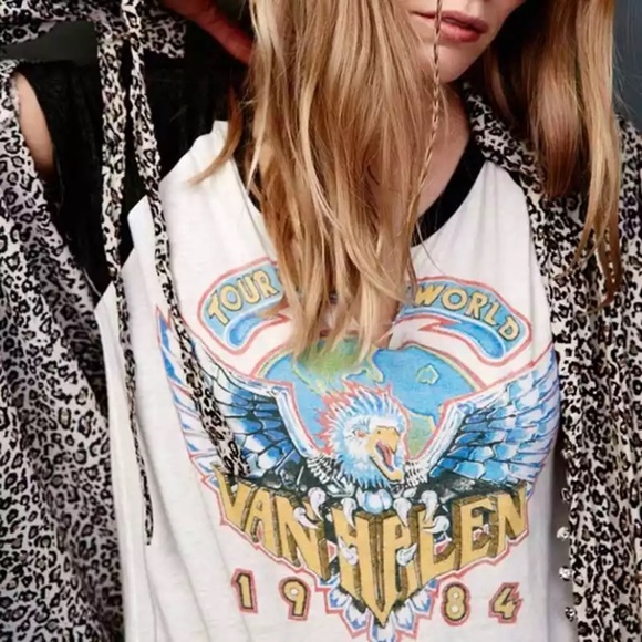 SOLD OUT Van Halen Tour of the World Split Neck Ringer Tee - Picture 3 of 4